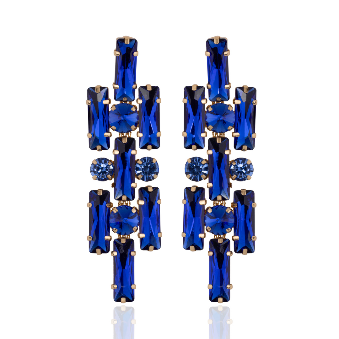 Kendra Premium Blue Crystal Statement Earrings