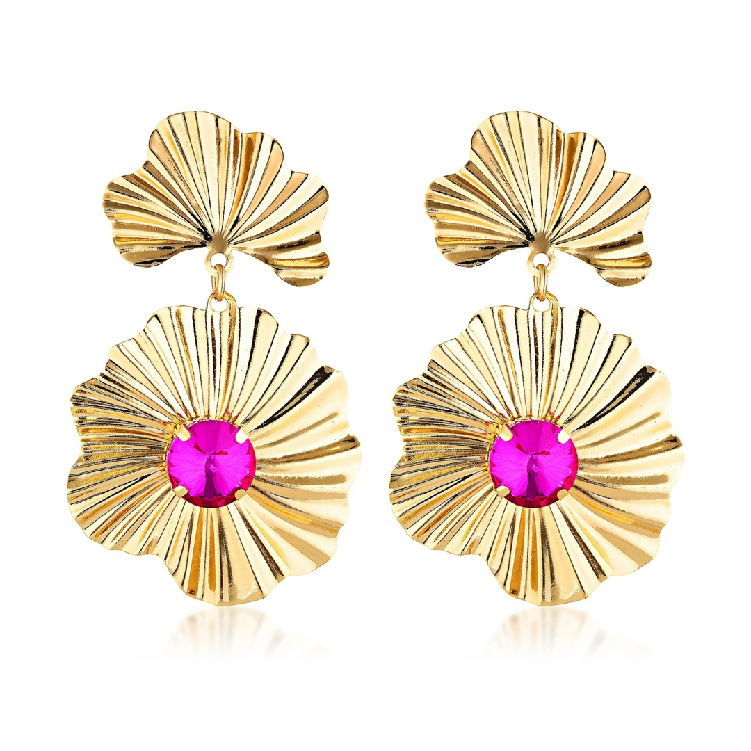 Freya Fuchsia Crystal Gold Statement Earrings - LIMITED STOCK