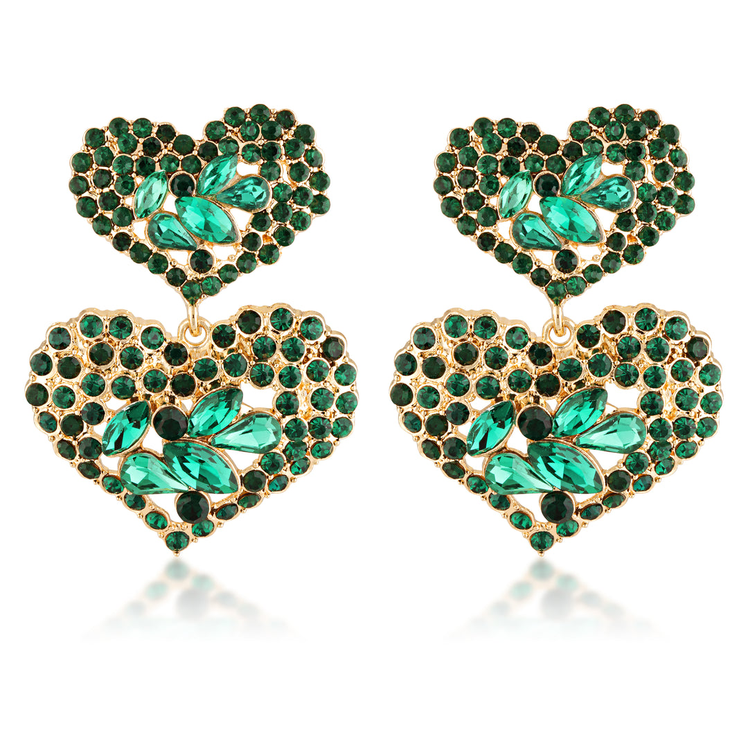 Harlow Green Heart Crystal Statement Earrings