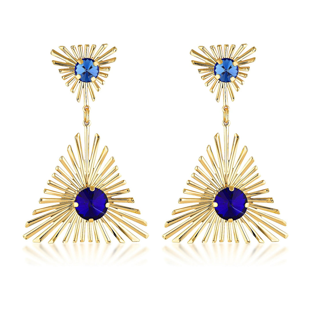 Celeste Blue Crystal Gold Statement Earrings