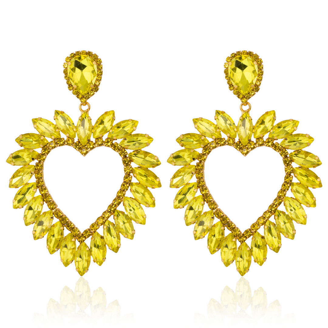 Natalia Yellow Crystal Heart Statement Earrings